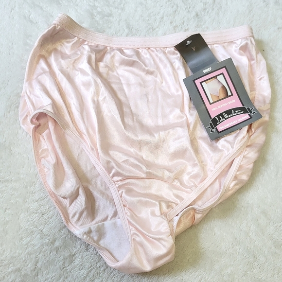 NEW Vintage Pink Satin Granny Panties Size 5 high waist full coverage nylon - Picture 1 of 6